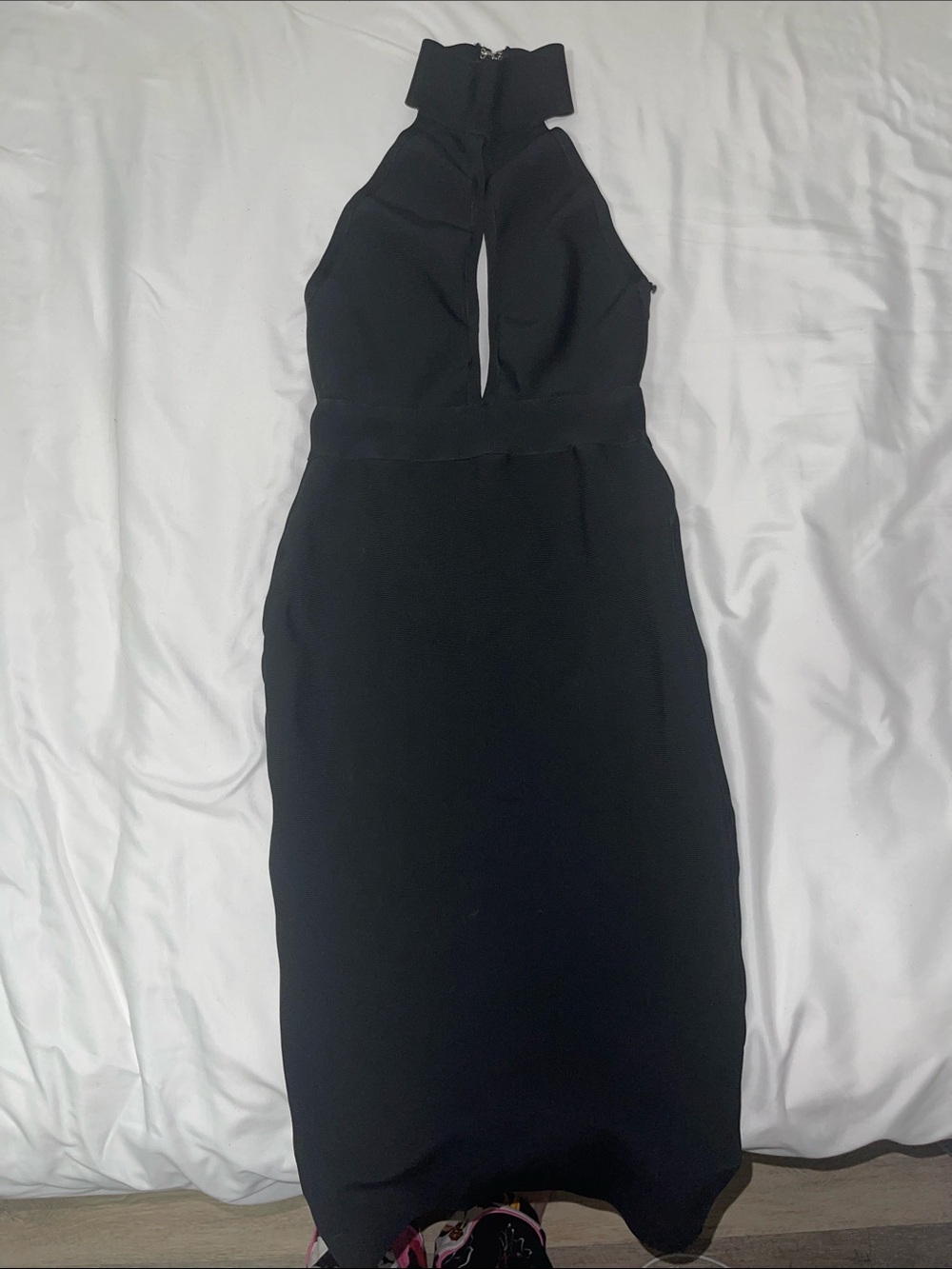 Meshki Black Halter Neck Cutout Midi Dress